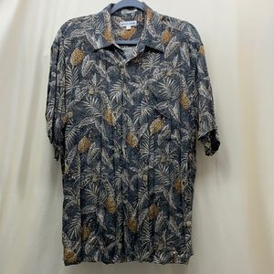 Pierre Cardin Mens Button Down Shirt Pineapple & Floral 100% Rayon L